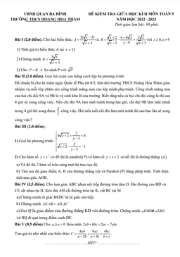 đề giữa kì 2 toán 9 năm 2022 – 2023 trường thcs hoàng hoa thám – hà nội