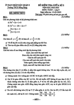 đề giữa kì 2 toán 9 năm 2022 – 2023 trường thcs hồng bàng – tp hcm