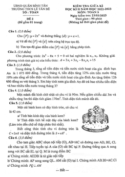 đề giữa kì 2 toán 9 năm 2022 – 2023 trường thcs lê tấn bê – tp hcm