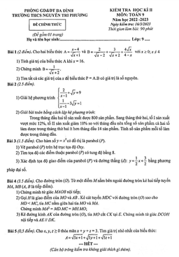 đề giữa kì 2 toán 9 năm 2022 – 2023 trường thcs nguyễn tri phương – hà nội