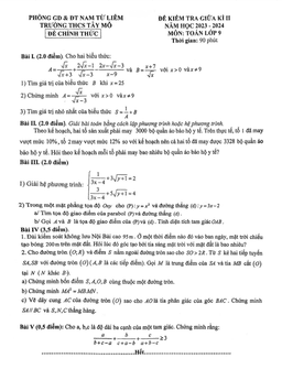 đề giữa kì 2 toán 9 năm 2023 – 2024 trường thcs tây mỗ – hà nội