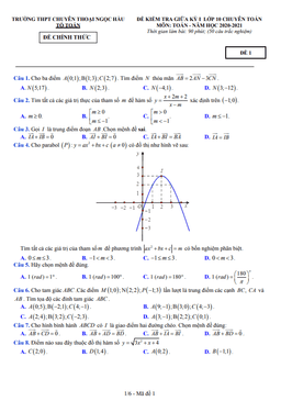 đề giữa kỳ 1 toán 10 chuyên năm 2020 – 2021 trường chuyên thoại ngọc hầu – an giang