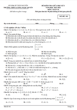 đề giữa kỳ 1 toán 10 năm 2022 – 2023 thpt lương ngọc quyến – thái nguyên