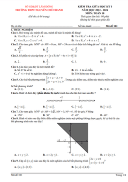 đề giữa kỳ 1 toán 10 năm 2023 – 2024 trường thpt nguyễn chí thanh – lâm đồng