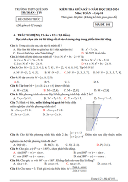 đề giữa kỳ 1 toán 10 năm 2023 – 2024 trường thpt quế sơn – quảng nam