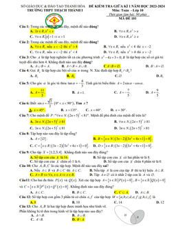 đề giữa kỳ 1 toán 10 năm 2023 – 2024 trường thpt thạch thành 1 – thanh hóa