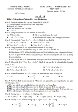 đề giữa kỳ 1 toán 10 năm 2023 – 2024 trường thpt trần hưng đạo – hải phòng
