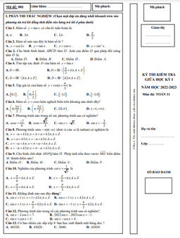 đề giữa kỳ 1 toán 11 năm 2022 – 2023 trường thpt hương khê – hà tĩnh