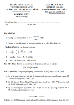 đề giữa kỳ 1 toán 11 năm 2022 – 2023 trường thpt nguyễn tất thành – tp hcm