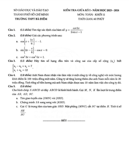 đề giữa kỳ 1 toán 11 năm 2023 – 2024 trường thpt bà điểm – tp hcm