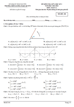 đề giữa kỳ 1 toán 11 năm 2023 – 2024 trường thpt lương ngọc quyến – thái nguyên