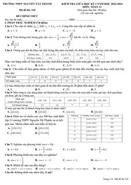 đề giữa kỳ 1 toán 11 năm 2023 – 2024 trường thpt nguyễn tất thành – đắk nông