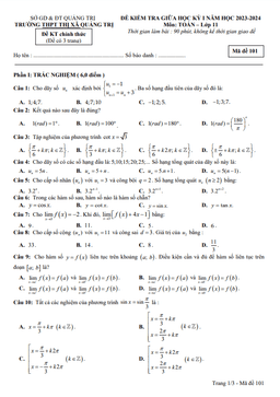 đề giữa kỳ 1 toán 11 năm 2023 – 2024 trường thpt thị xã quảng trị
