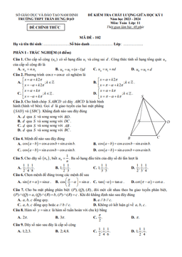 đề giữa kỳ 1 toán 11 năm 2023 – 2024 trường thpt trần hưng đạo – nam định