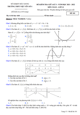 đề giữa kỳ 1 toán 12 năm 2021 – 2022 trường thpt việt yên 1 – bắc giang