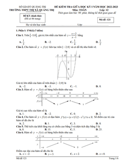 đề giữa kỳ 1 toán 12 năm 2022 – 2023 trường thpt thị xã quảng trị