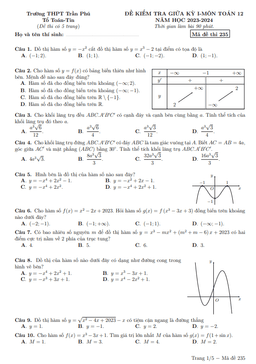 đề giữa kỳ 1 toán 12 năm 2023 – 2024 trường thpt trần phú – phú yên