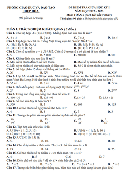 đề giữa kỳ 1 toán 6 (knttvcs) năm 2022 – 2023 phòng gd&đt hiệp hòa – bắc giang