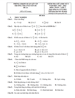đề giữa kỳ 1 toán 7 năm 2022 – 2023 trường thcs nguyễn du – tp hcm