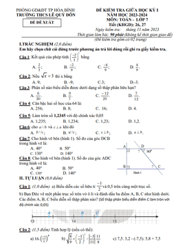 đề giữa kỳ 1 toán 7 năm 2023 – 2024 trường thcs lê quý đôn – hòa bình