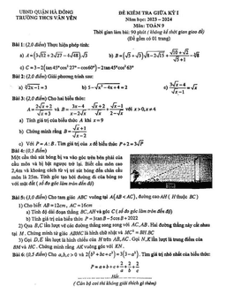 đề giữa kỳ 1 toán 9 năm 2023 – 2024 trường thcs văn yên – hà nội