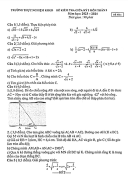 đề giữa kỳ 1 toán 9 năm 2023 – 2024 trường thực nghiệm khgd – hà nội