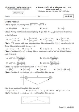 đề giữa kỳ 2 toán 10 năm 2022 – 2023 trường thpt phan ngọc hiển – cà mau