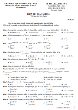 đề giữa kỳ 2 toán 10 năm 2023 – 2024 trường thực nghiệm khoa học giáo dục – hà nội