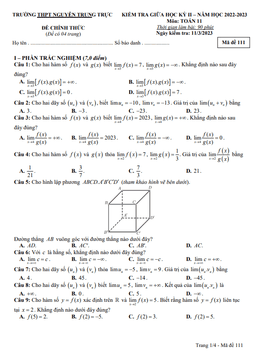 đề giữa kỳ 2 toán 11 năm 2022 – 2023 trường thpt nguyễn trung trực – kiên giang