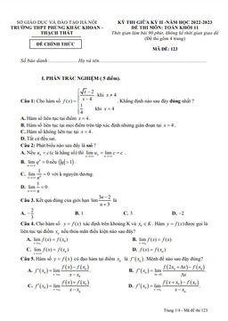 đề giữa kỳ 2 toán 11 năm 2022 – 2023 trường thpt phùng khắc khoan – hà nội