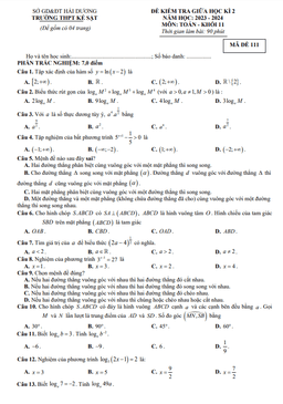 đề giữa kỳ 2 toán 11 năm 2023 – 2024 trường thpt kẻ sặt – hải dương