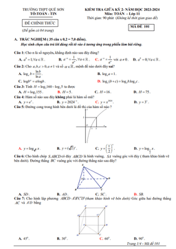 đề giữa kỳ 2 toán 11 năm 2023 – 2024 trường thpt quế sơn – quảng nam