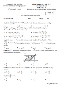 đề giữa kỳ 2 toán 12 năm 2021 – 2022 trường lương ngọc quyến – thái nguyên