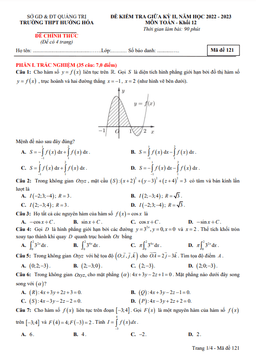 đề giữa kỳ 2 toán 12 năm 2022 – 2023 trường thpt hướng hóa – quảng trị