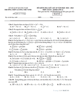 đề giữa kỳ 2 toán 12 năm 2022 – 2023 trường thpt lương thế vinh – quảng nam