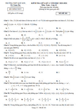 đề giữa kỳ 2 toán 12 năm 2023 – 2024 trường thpt quế sơn – quảng nam