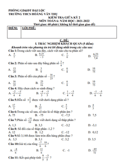 đề giữa kỳ 2 toán 6 năm 2021 – 2022 trường thcs hoàng văn thụ – quảng nam