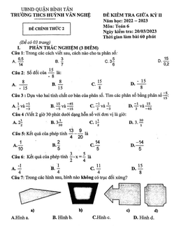 đề giữa kỳ 2 toán 6 năm 2022 – 2023 trường thcs huỳnh văn nghệ – tp hcm