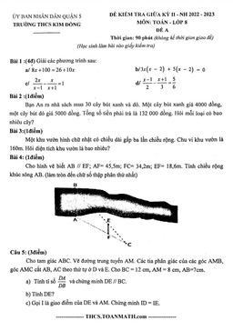 đề giữa kỳ 2 toán 8 năm 2022 – 2023 trường thcs kim đồng – tp hcm