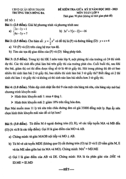 đề giữa kỳ 2 toán 9 năm 2022 – 2023 trường thcs đống đa – tp hcm
