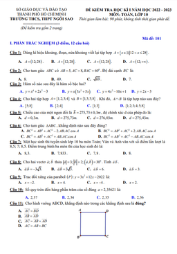 đề học kì 1 toán 10 năm 2022 – 2023 trường thcs&thpt ngôi sao – tp hcm