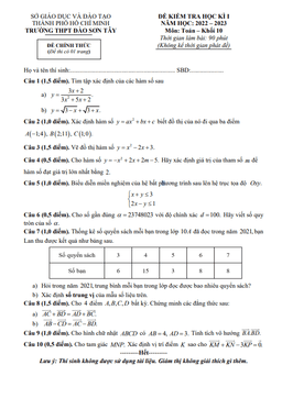 đề học kì 1 toán 10 năm 2022 – 2023 trường thpt đào sơn tây – tp hcm