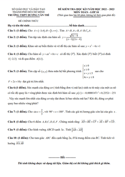 đề học kì 1 toán 10 năm 2022 – 2023 trường thpt dương văn thì – tp hcm