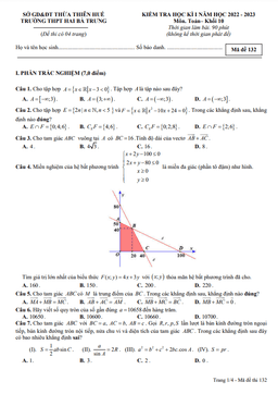 đề học kì 1 toán 10 năm 2022 – 2023 trường thpt hai bà trưng – tt huế
