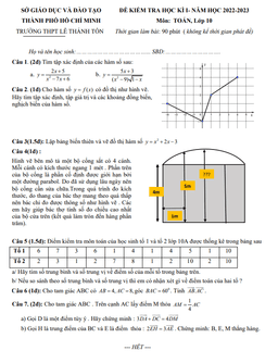 đề học kì 1 toán 10 năm 2022 – 2023 trường thpt lê thánh tôn – tp hcm