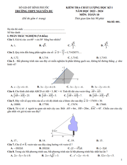 đề học kì 1 toán 10 năm 2023 – 2024 trường thpt nguyễn du – bình phước