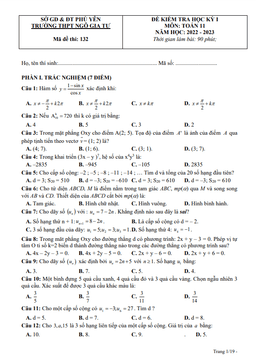 đề học kì 1 toán 11 năm 2022 – 2023 trường thpt ngô gia tự – phú yên