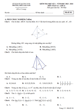 đề học kì 1 toán 11 năm 2023 – 2024 trường thpt sào nam – quảng nam