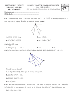 đề học kì 1 toán 11 năm 2023 – 2024 trường thpt thủ đức – tp hcm