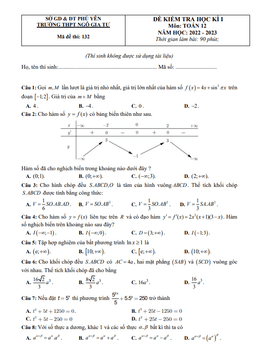 đề học kì 1 toán 12 năm 2022 – 2023 trường thpt ngô gia tự – phú yên